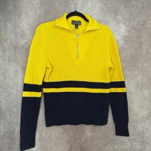 Lauren Ralph Lauren Active Womens Medium‎ Navy Yellow Ribbed Knit Pullover